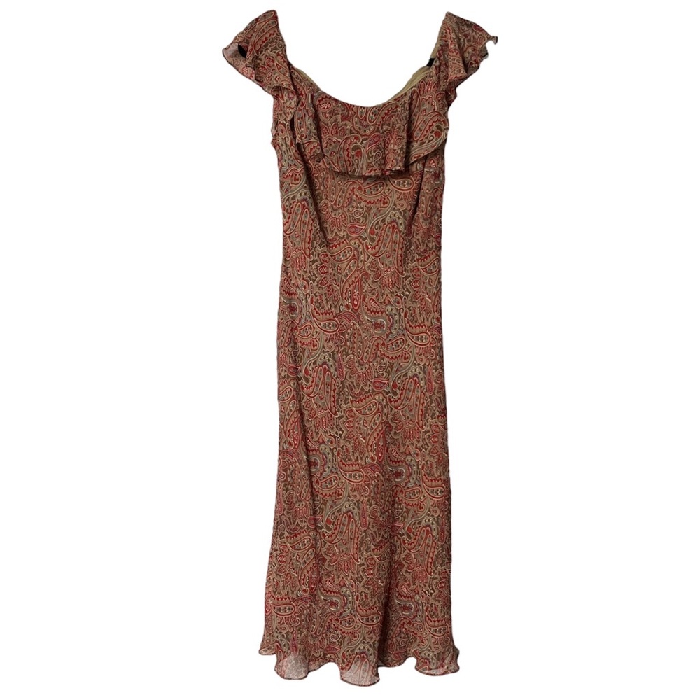 Lauren Ralph Lauren Paisley Sheer Chiffon Silk Off Shoulder Midi Maxi Dress